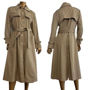 vintage ALL PURPOSE Water Repellent Tan belted cotton Trench Coat vtg size 16